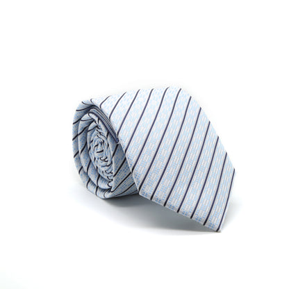 Ferrecci Mens White/Blue Striped Necktie with Handkerchief Set