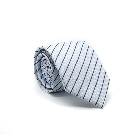 Ferrecci Mens White/Blue Striped Necktie with Handkerchief Set