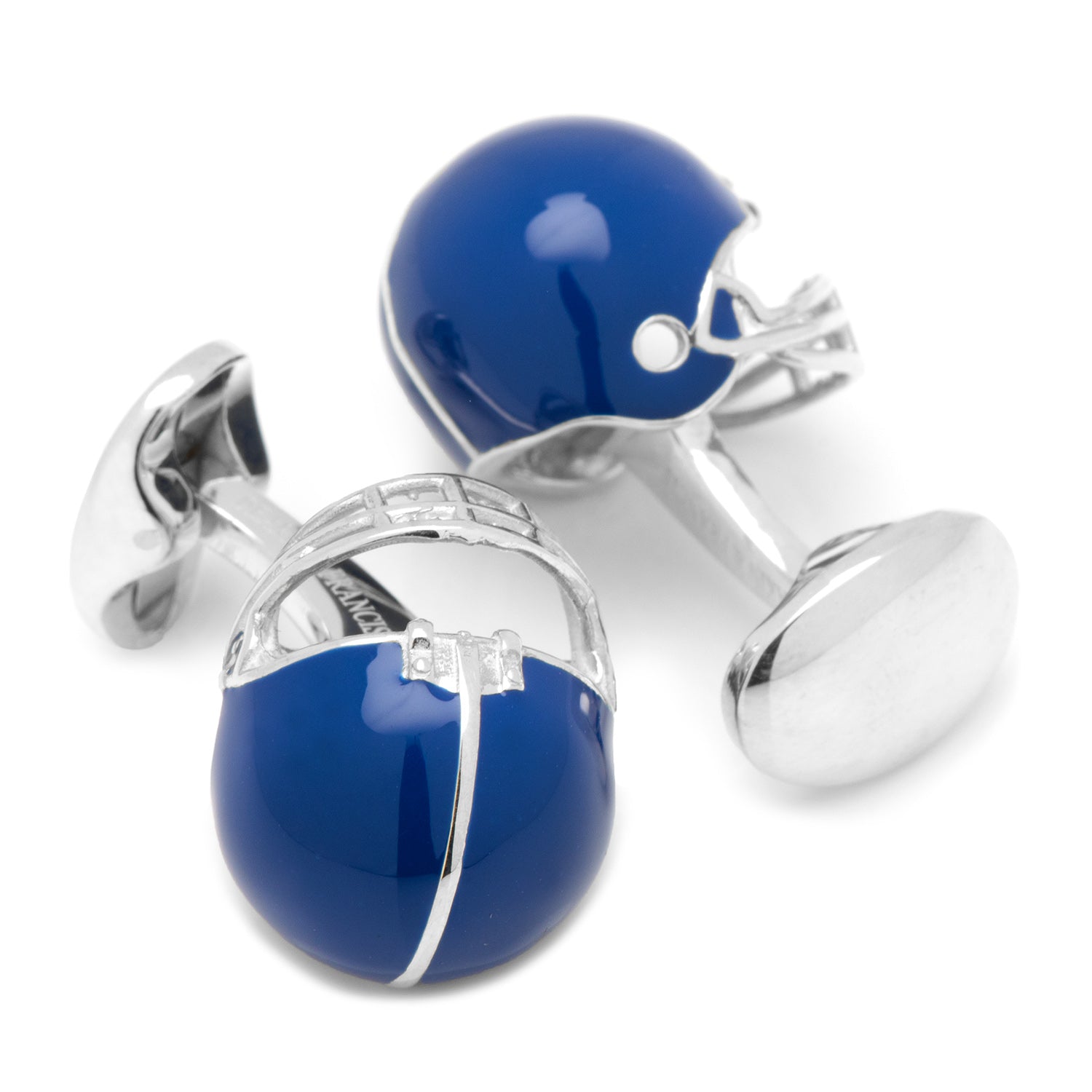 Sterling Silver Blue Football Helmet Cufflinks - My Men's Shop