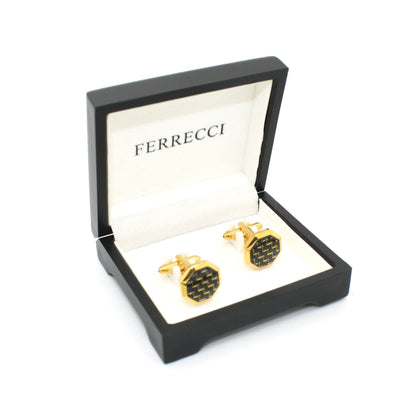 Goldtone Criss Cross Polygon Cuff Links With Jewelry Box