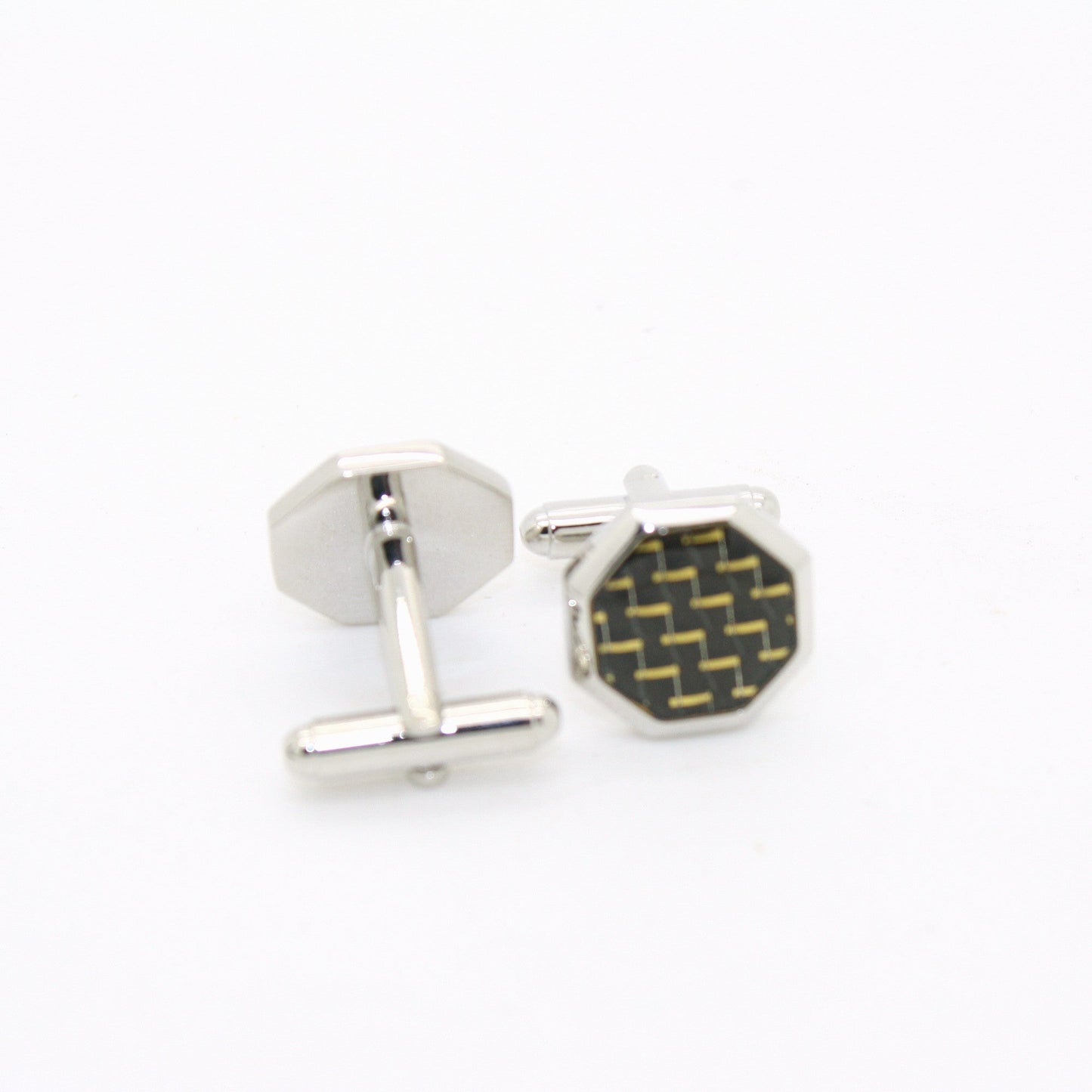Silvertone Criss Cross Polygon Cuff Links With Jewelry Box