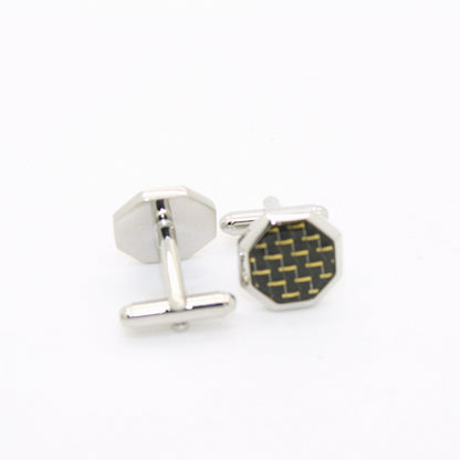Silvertone Criss Cross Polygon Cuff Links With Jewelry Box
