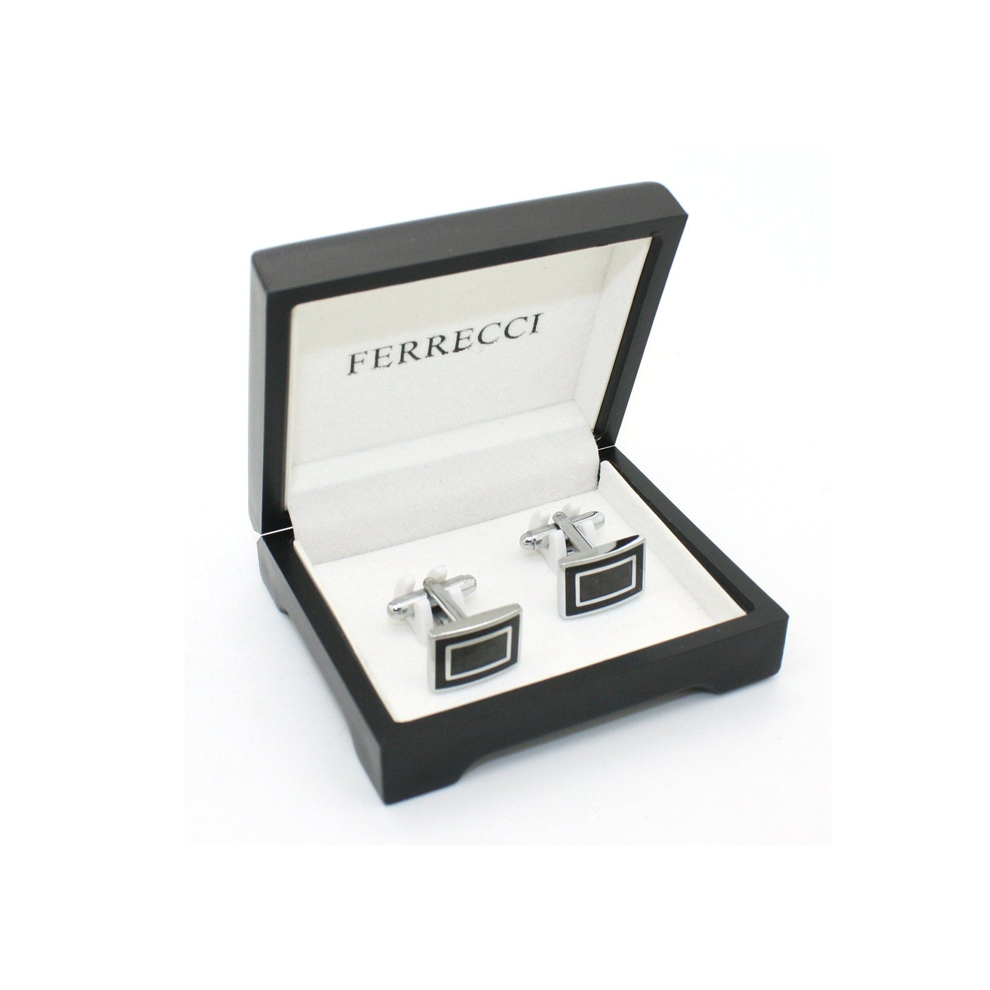 Silvertone Carboform Cuff Links With Jewelry Box