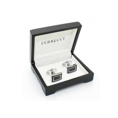 Silvertone Carboform Cuff Links With Jewelry Box