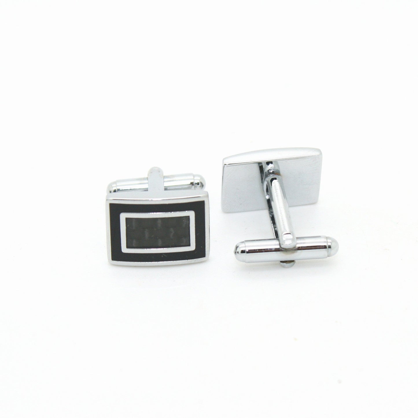 Silvertone Carboform Cuff Links With Jewelry Box