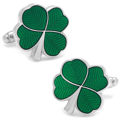 Conjunto de regalo de gemelos y pasacorbatas Trébol Verde