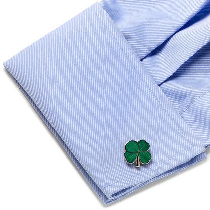 Conjunto de regalo de gemelos y pasacorbatas Trébol Verde