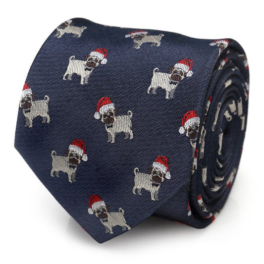 Corbata de hombre con pug navideño