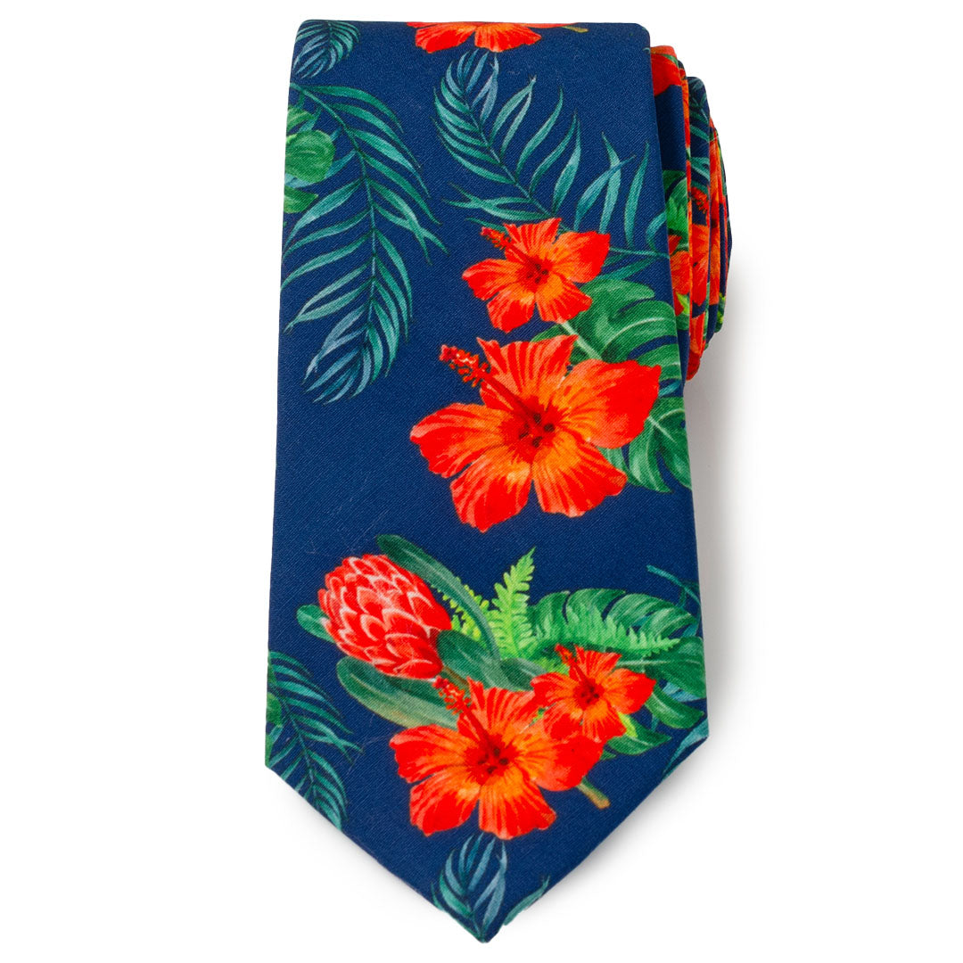 Tropical Hibiscus Men's Navy Tie - My Men's Shop