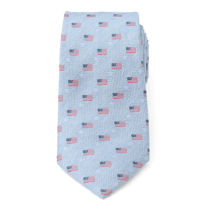 Corbata de hombre azul claro con la bandera estadounidense