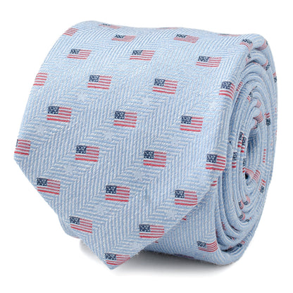 Corbata de hombre azul claro con la bandera estadounidense