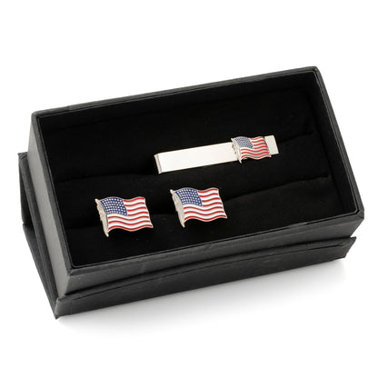 American Waving Flag Cufflinks and Tie Bar Gift Set - My Men's Shop