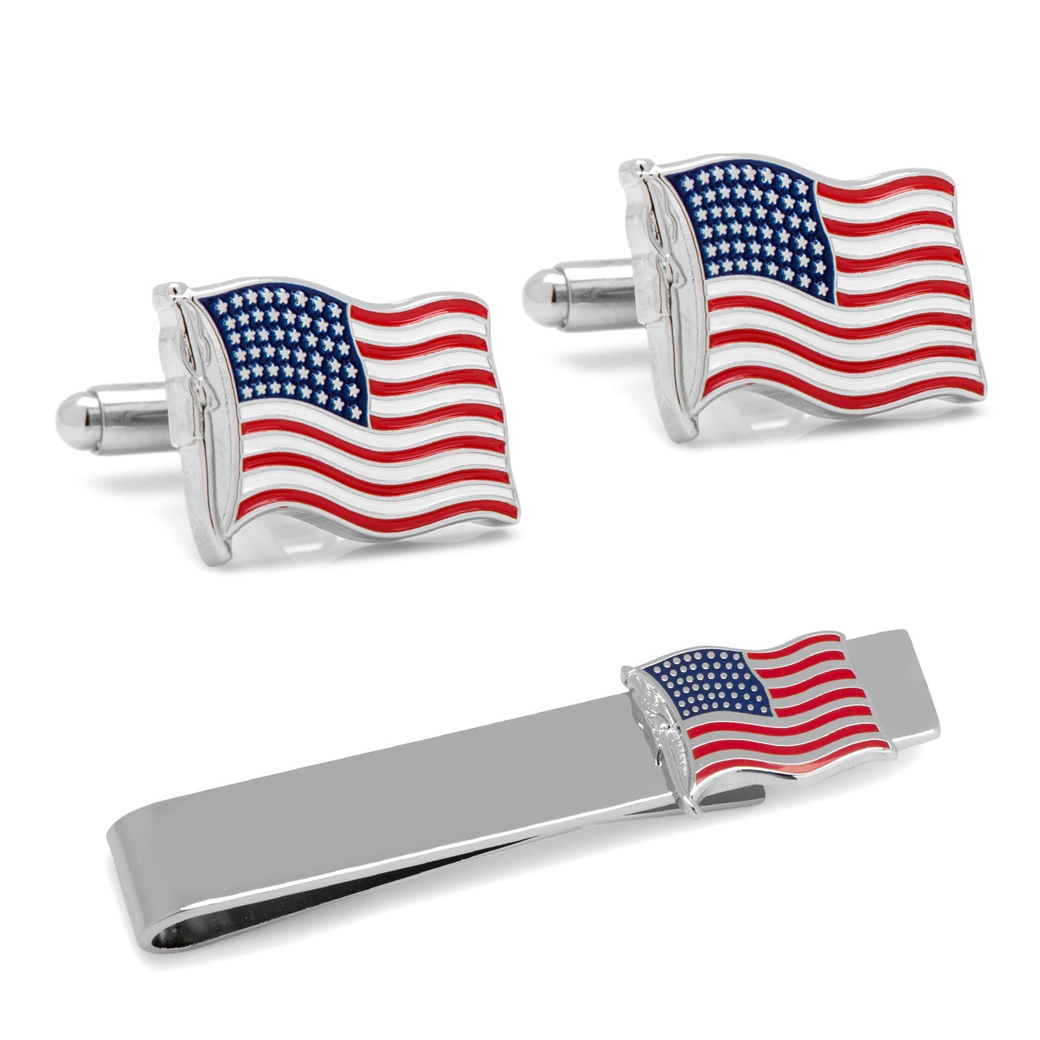 American Waving Flag Cufflinks and Tie Bar Gift Set - My Men's Shop