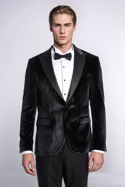 Velvet Slim Fit Black Men Tuxedo Jacket - Wessi