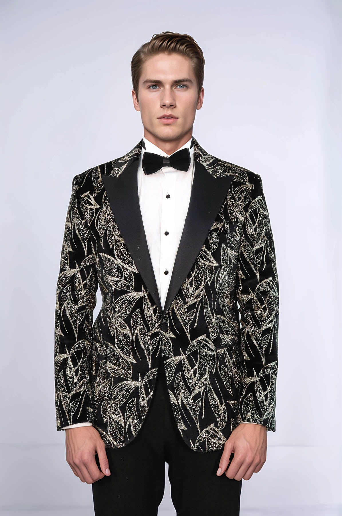 Glittery Slim Fit Black Men Wedding Tuxedo Blazer - Wessi