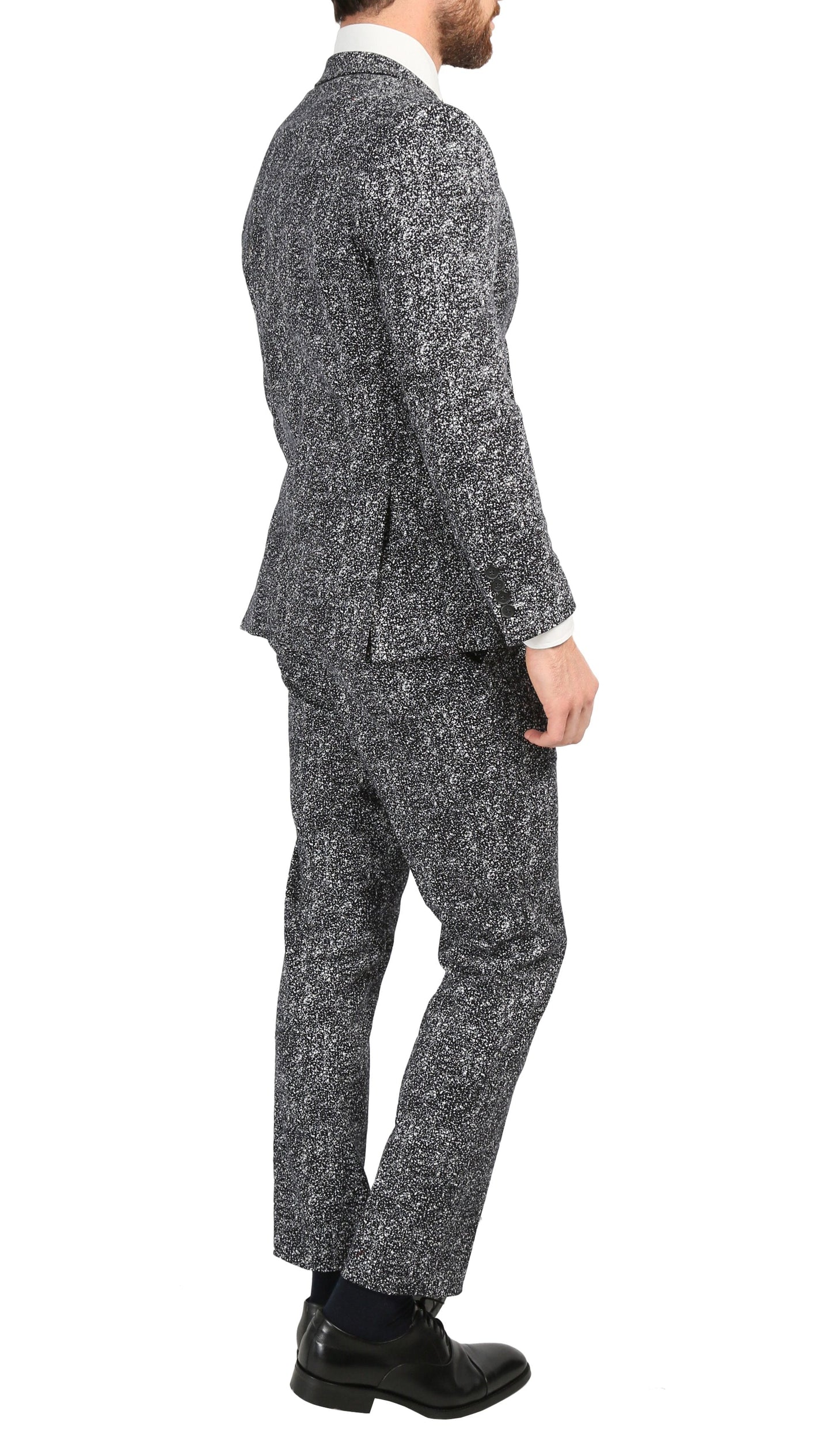 Chicago Slim Fit Black & White Spotted Notch Lapel Suit