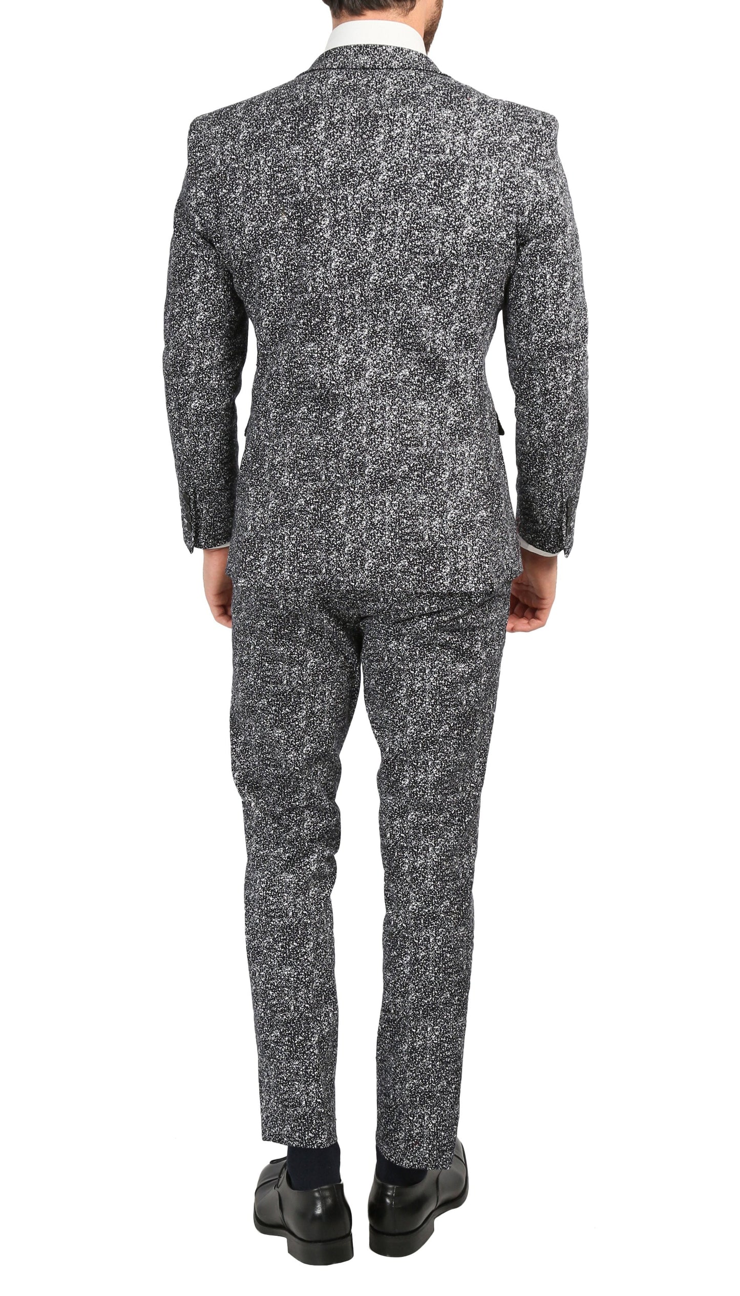 Chicago Slim Fit Black & White Spotted Notch Lapel Suit
