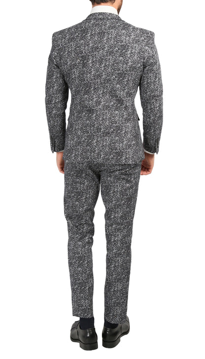 Chicago Slim Fit Black & White Spotted Notch Lapel Suit