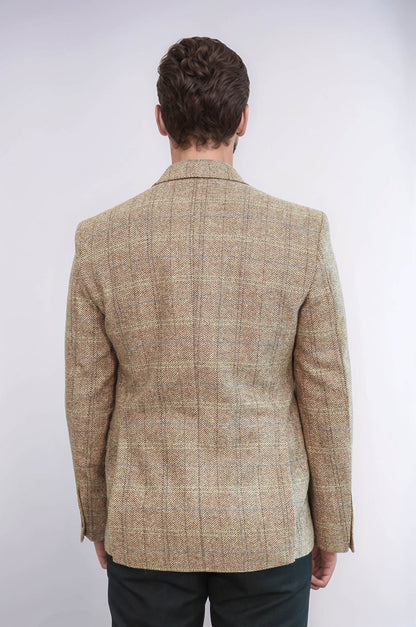 Herringbone Slim Fit Wool Tan Men Blazer - Wessi