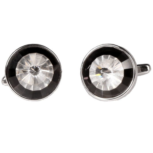 Silvertone Circle Burgundy Stone Cufflinks with Jewelry Box