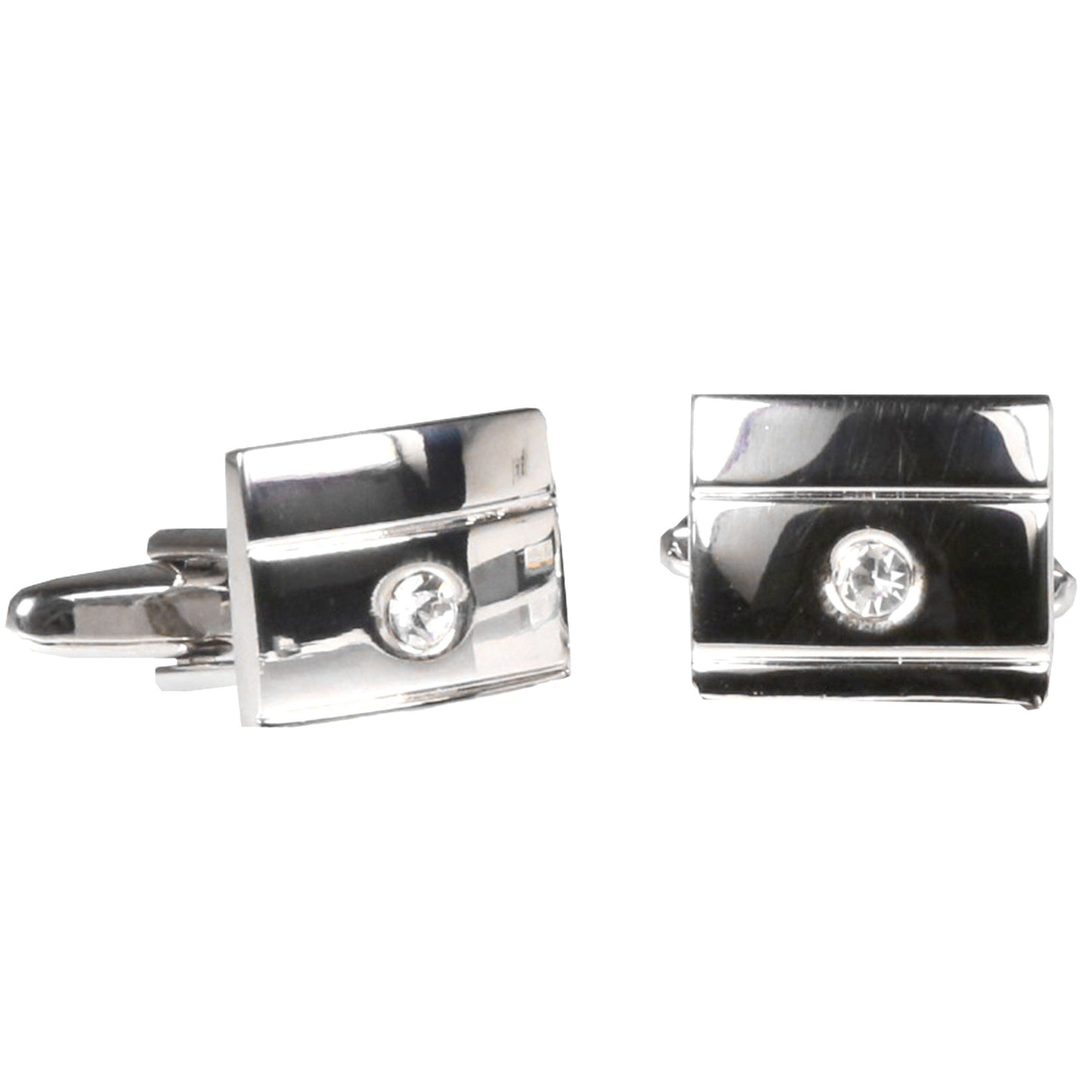 Silvertone Square Silver Gemstone Cufflinks with Jewelry Box