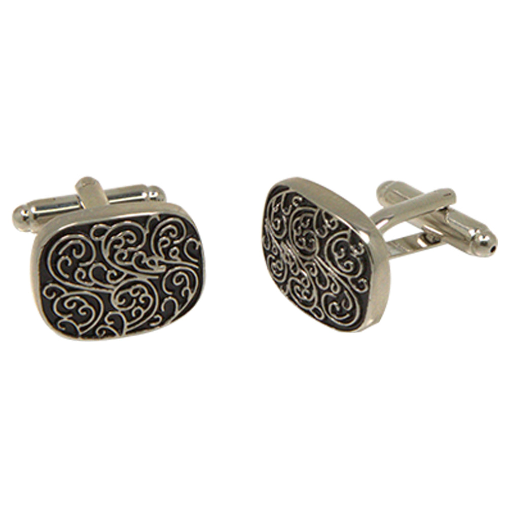 Men’s Silvertone Square Silver Swirl Pattern Cufflinks