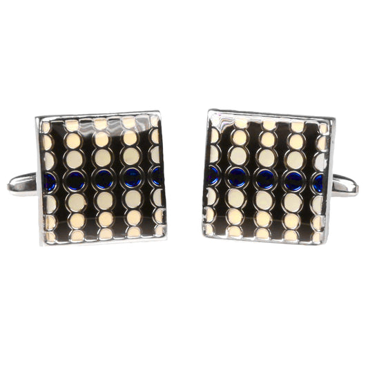 Silvertone Square Geometric Dots Cufflinks with Jewelry Box