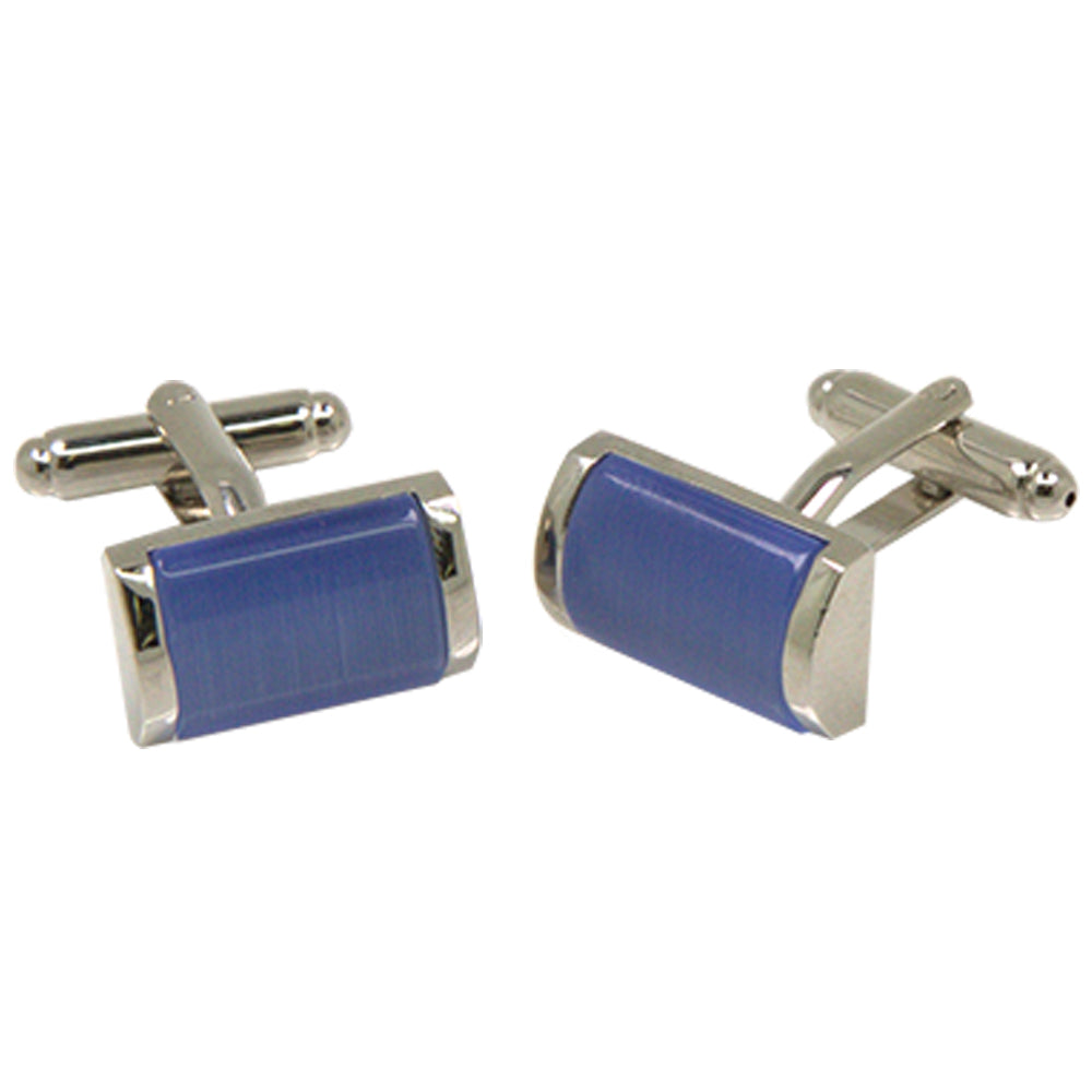 Silvertone Blue Gemstone Cufflinks with Jewelry Box