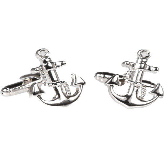 Silvertone Novelty Anchor Cufflinks with Jewelry Box