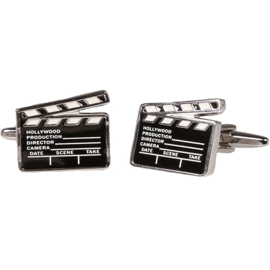 Silvertone Novelty Hollywood Movie Slate Cufflinks with Jewelry Box