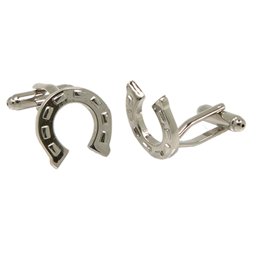 Silvertone Novelty Horseshoe Cufflinks with Jewelry Box