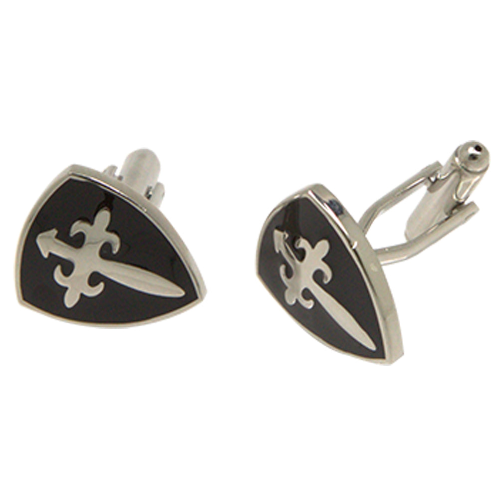 Men’s Silvertone Novelty Black Shield Cufflinks