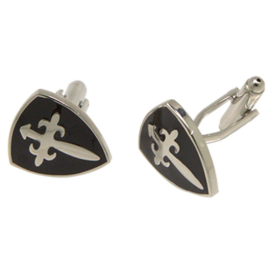 Men’s Silvertone Novelty Black Shield Cufflinks