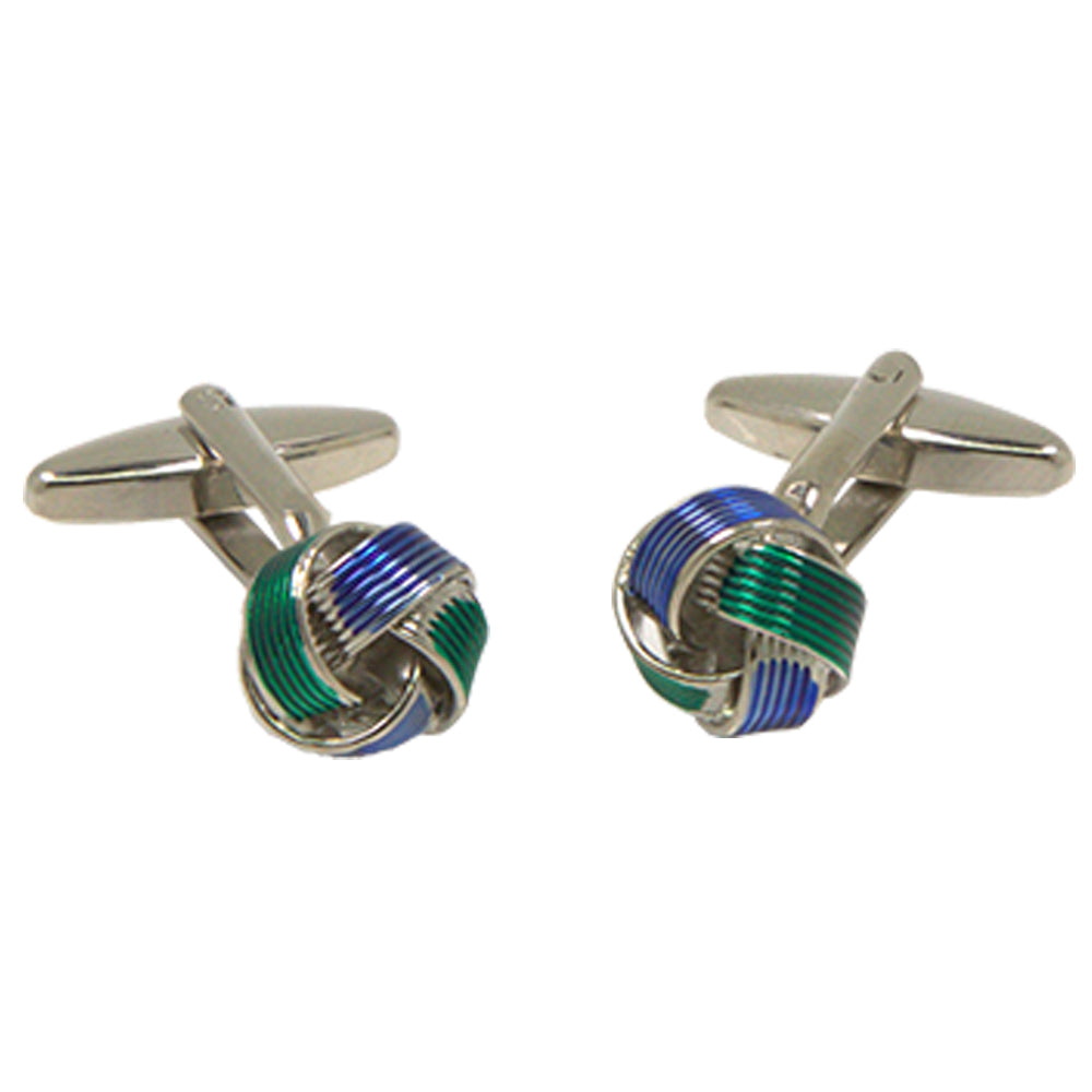 Silvertone Blue Green Circle Cufflinks with Jewelry Box