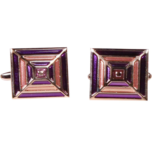 Silvertone Square Purple Gold Cufflinks with Jewelry Box