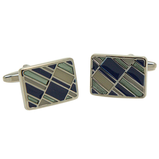 Silvertone Square Geometric Pattern Cufflinks with Jewelry Box