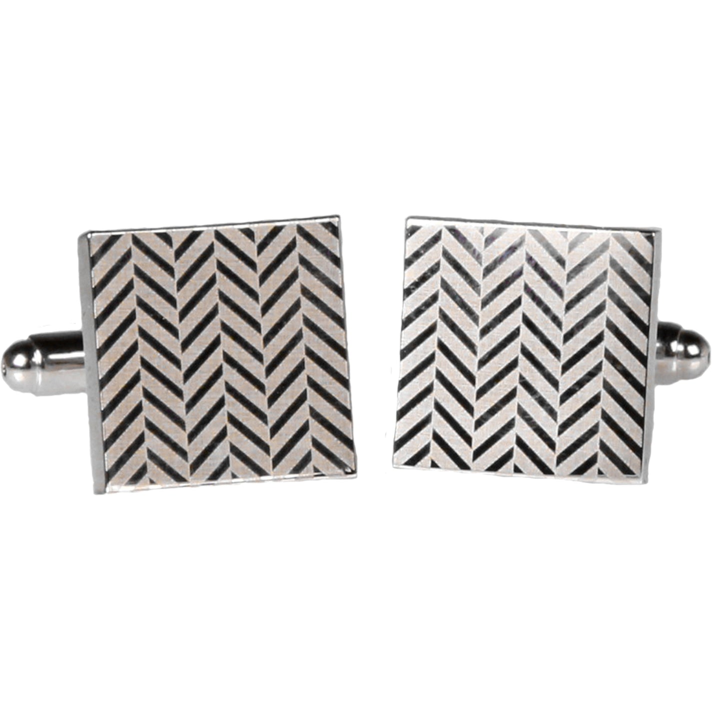 Silvertone Square Silver Zig Zag Cufflinks with Jewelry Box