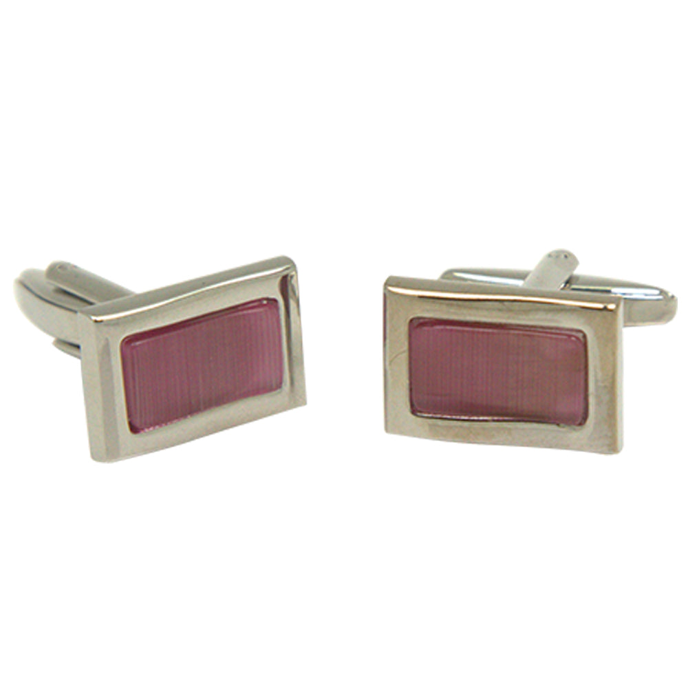 Men’s Silvertone Square Pink Square Gemstone Cufflinks