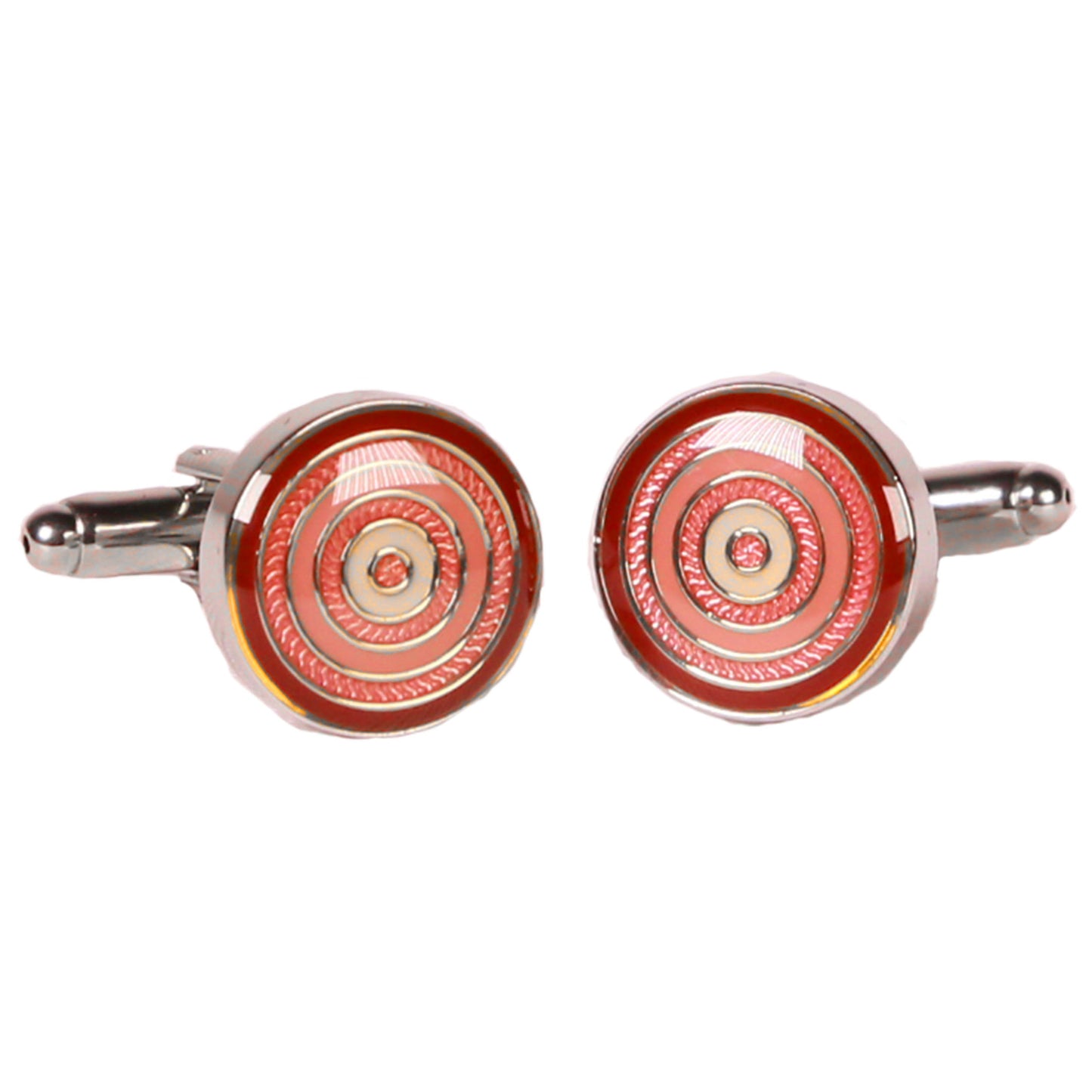 Silvertone Circle Peach Cufflinks with Jewelry Box