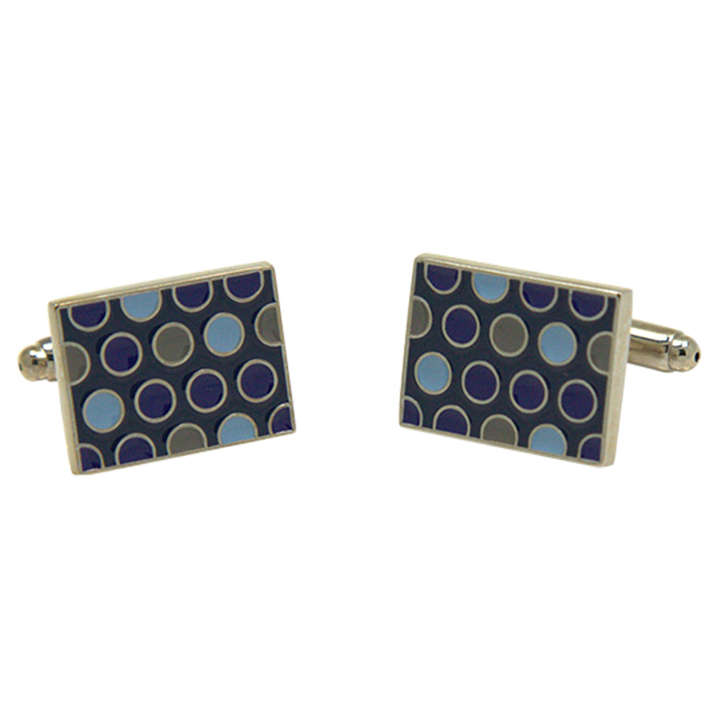 Men’s Silvertone Square Blue Retro Circle Pattern Cufflinks