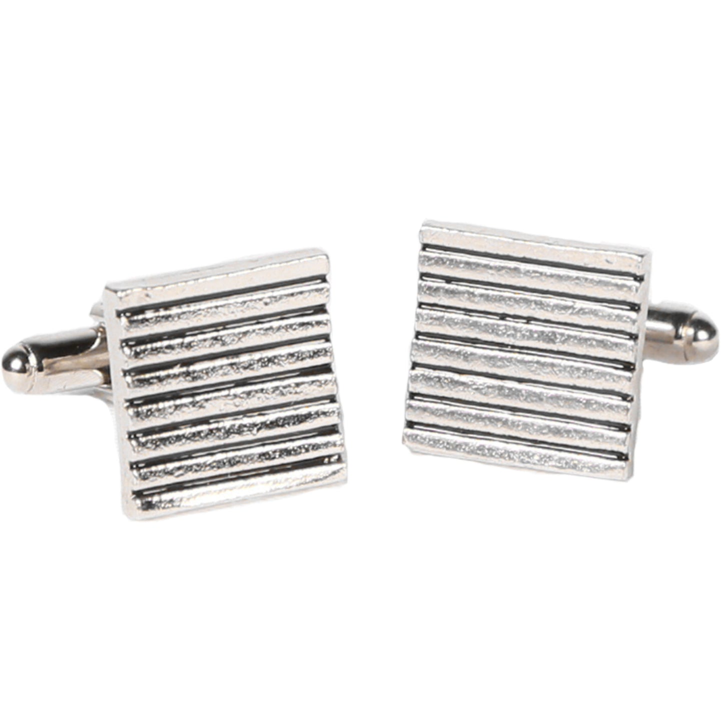 Silvertone Square Stripe Cufflinks with Jewelry Box