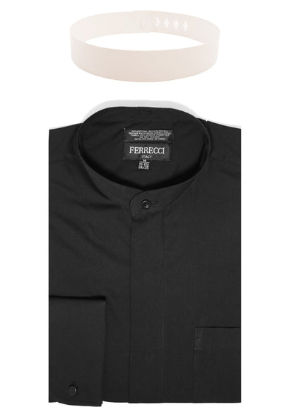 Black Mandarin Collar Clergy Shirt with FULL CIRCLE TAB