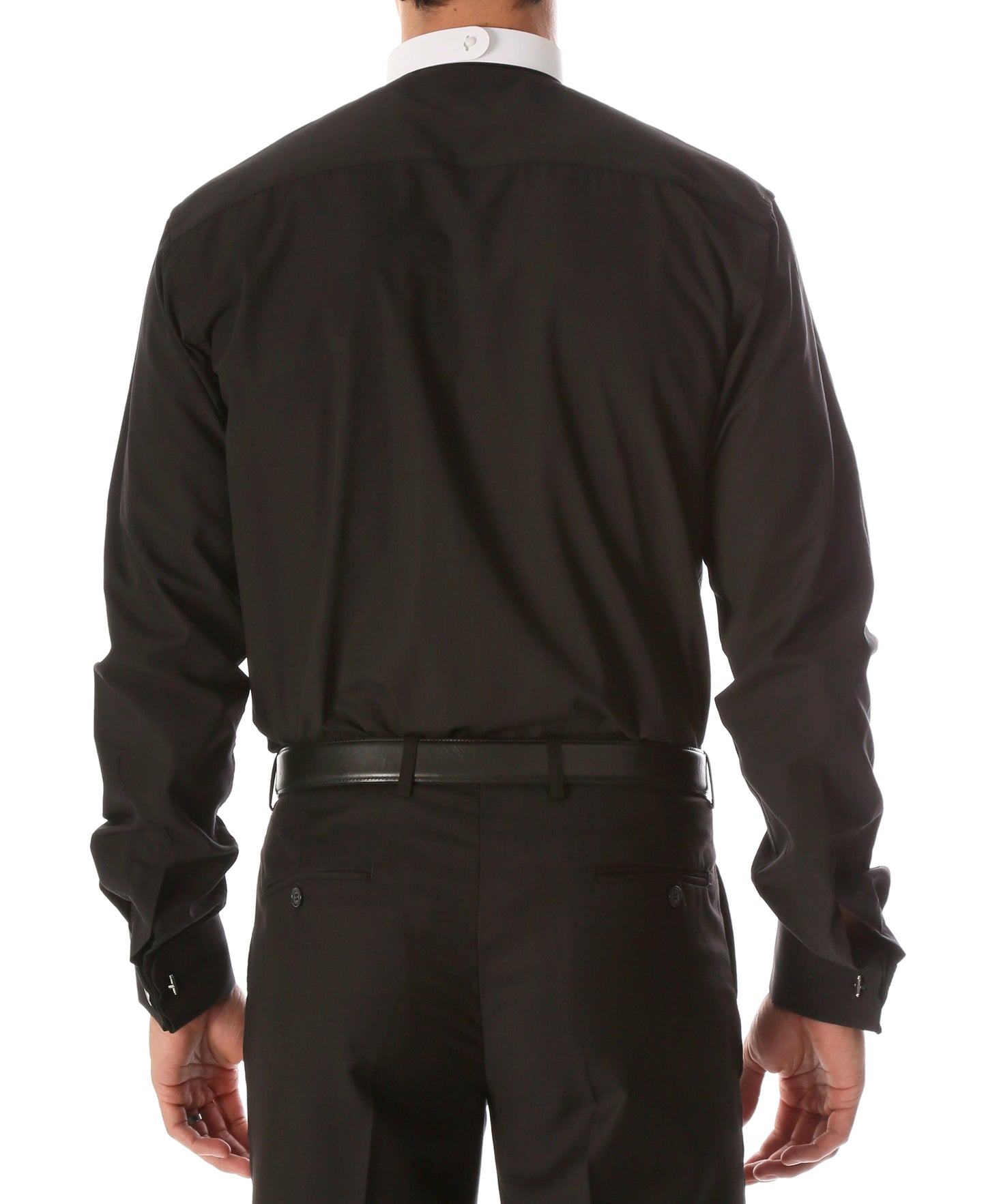 Black Mandarin Collar Clergy Shirt with FULL CIRCLE TAB