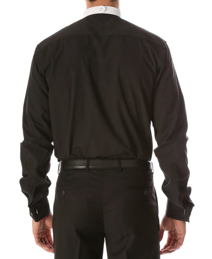 Black Mandarin Collar Clergy Shirt with FULL CIRCLE TAB