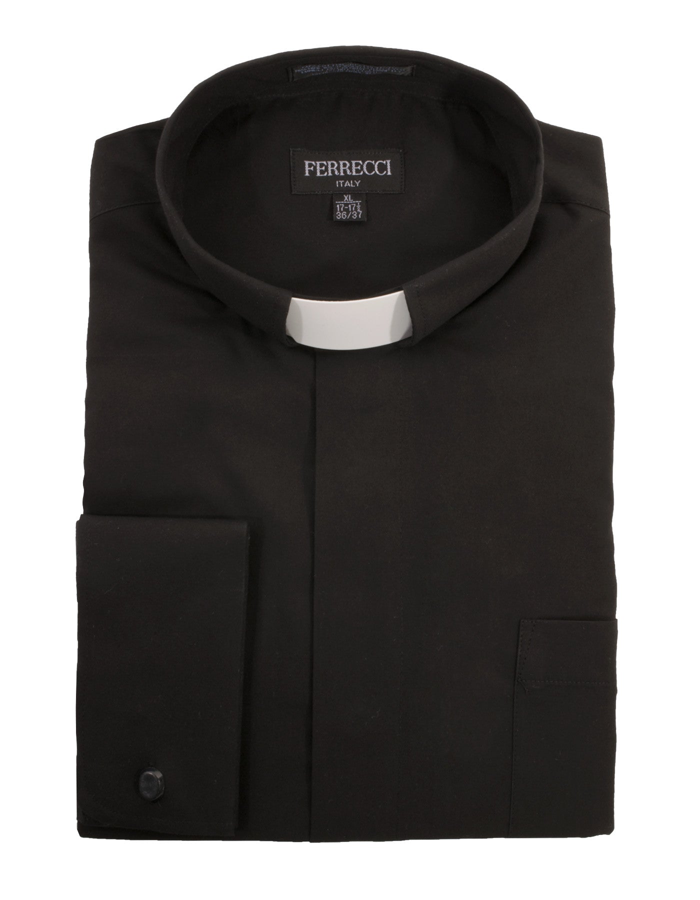 Black Clergy Deacon Bishop Priest Mandarin Half-Tab Collar Dress Shirt