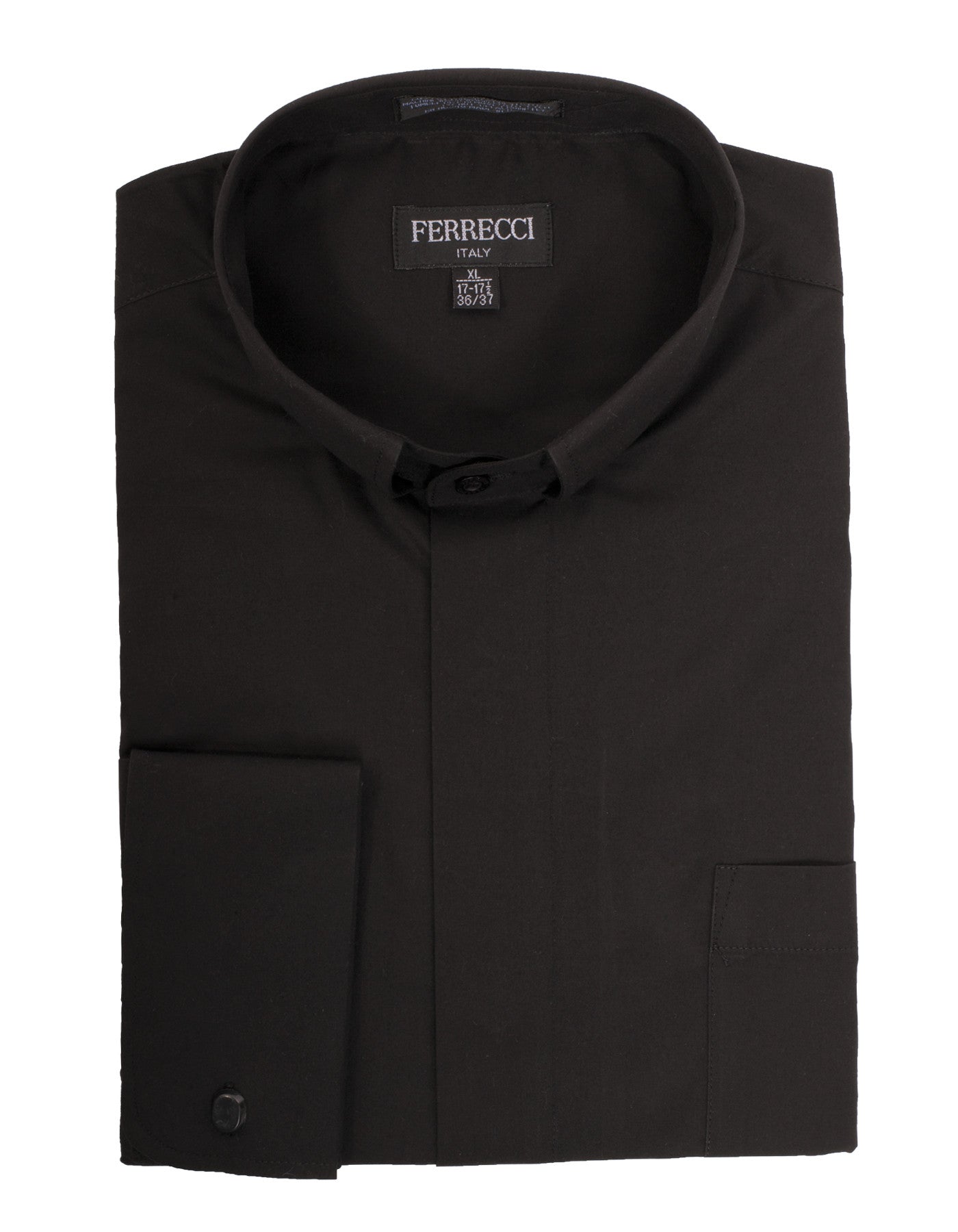 Black Clergy Deacon Bishop Priest Mandarin Half-Tab Collar Dress Shirt