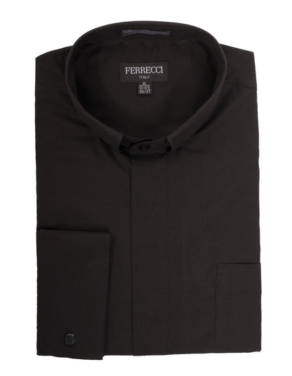 Black Clergy Deacon Bishop Priest Mandarin Half-Tab Collar Dress Shirt