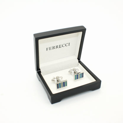 Silvertone Blue Cuff Links With Jewelry Box