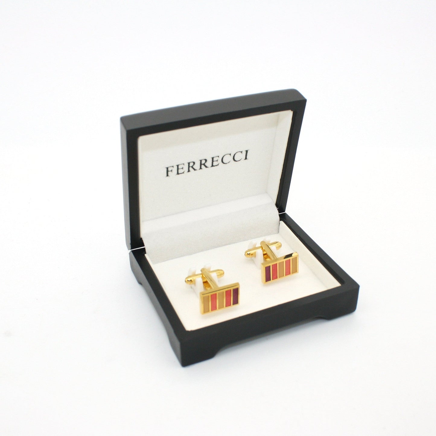 Goldtone Lavender Stripe Cuff Links With Jewelry Box