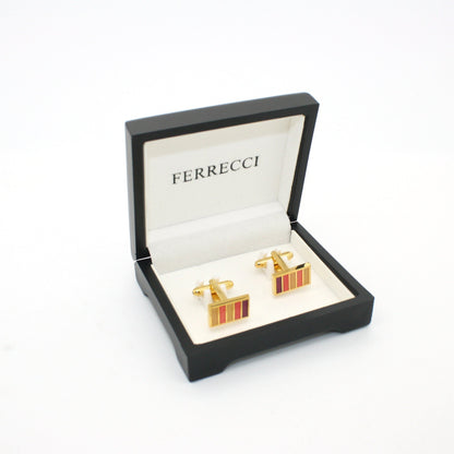 Goldtone Lavender Stripe Cuff Links With Jewelry Box